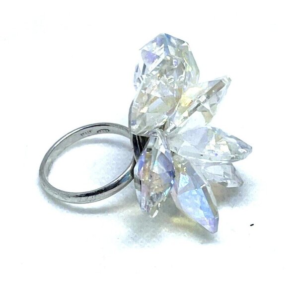 925 Sterling Silver Cluster Faceted Crystal Floral Ring Italy Size 5 - Picture 3 of 6